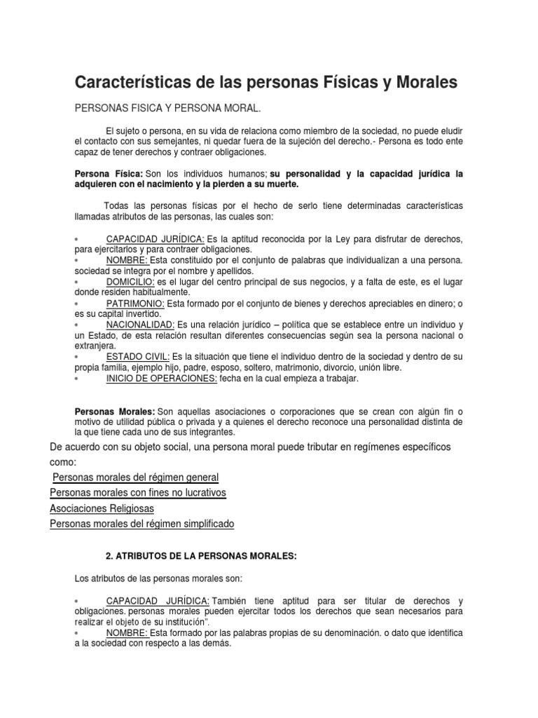 Características de Las Personas Físicas y Morales | PDF | Impuestos ...