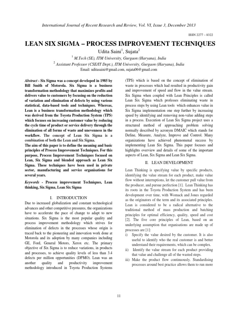 Lean Six Sigma Process Improvement Techniques | PDF | Lean ...