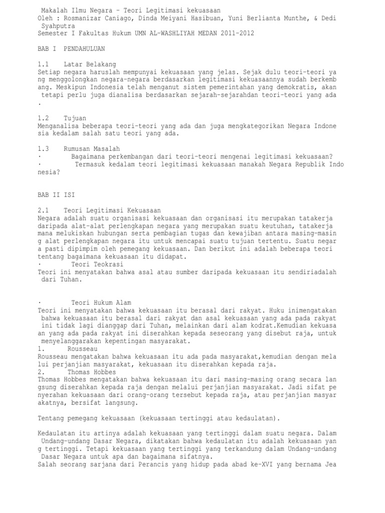 Makalah Ilmu Negara Teori Legitimasi Kekuasaan