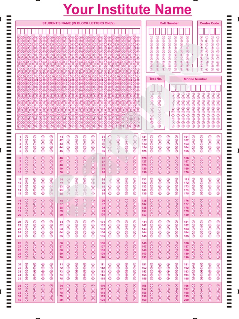 Free Download OMR Sheet 200 Questions Pdf