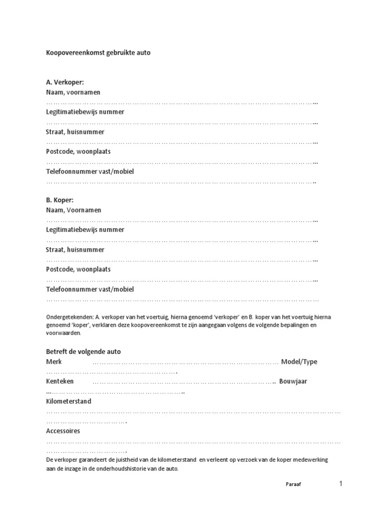 (ver)koopovereenkomst gebruikte auto verkopen  Contract Law  Private Law