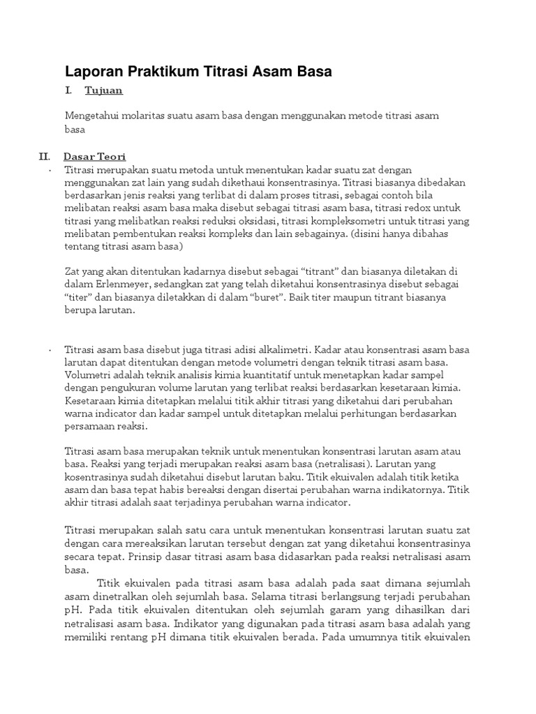 Laporan Praktikum Kimia Titrasi Asam Basa