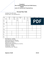Department of Mechanical Engineering: Personal Time Table