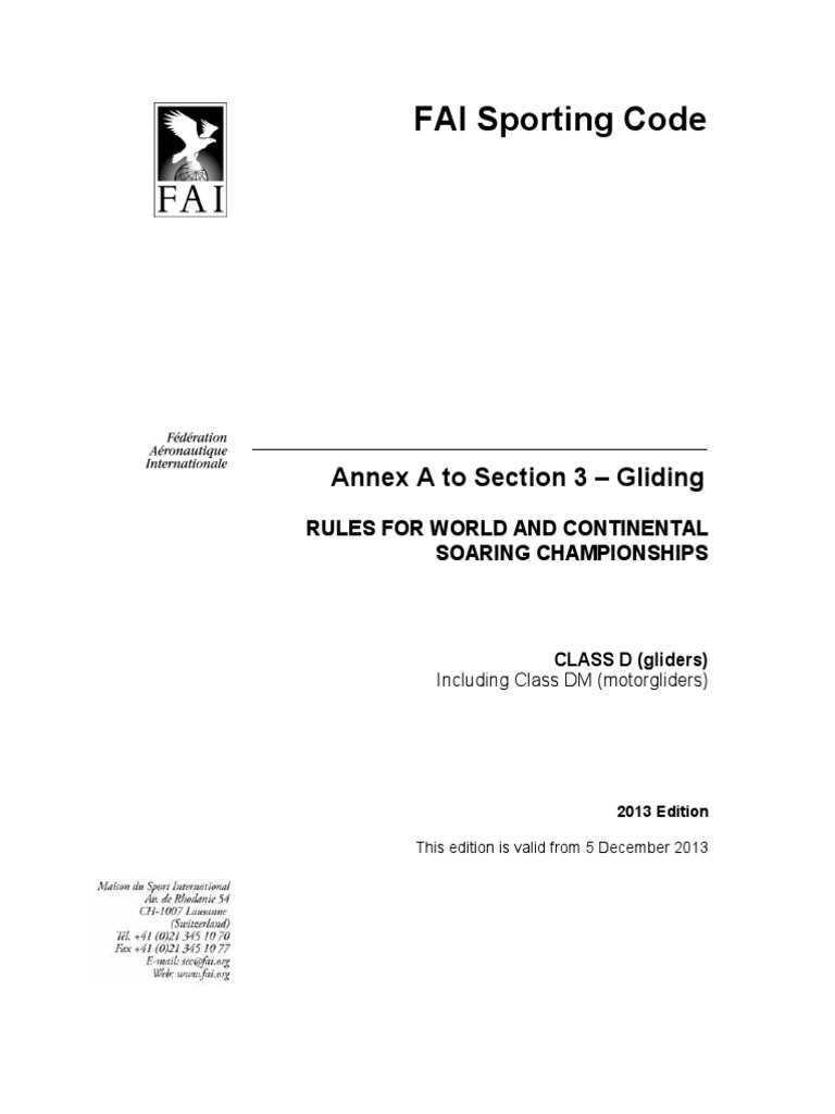 FAI Sporting Code Annex A To Section 3 Gliding PDF Glider