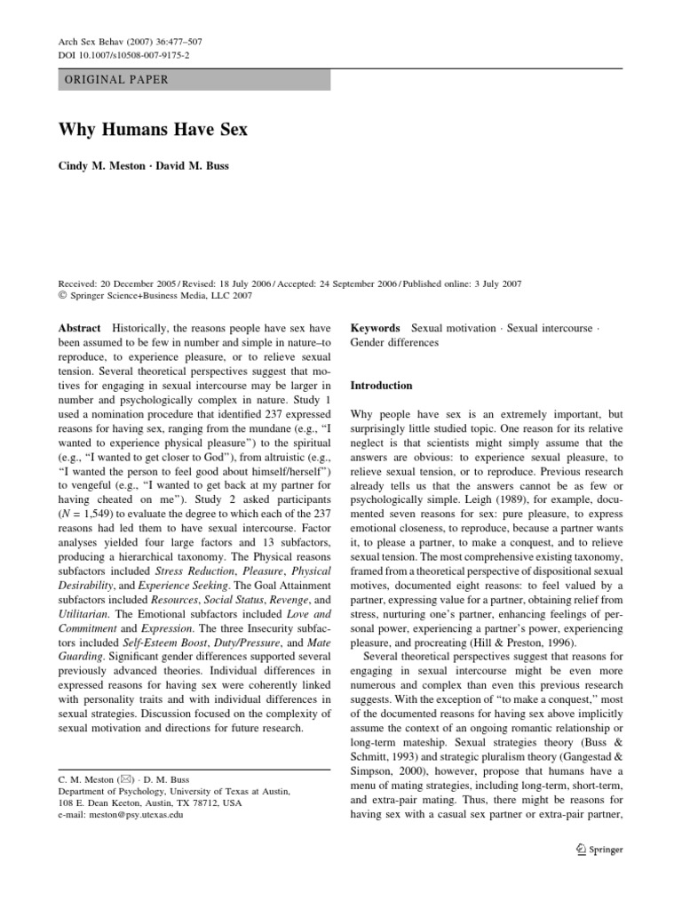Why Humans Have Sex | PDF | Sexual Arousal | Sexual Intercourse