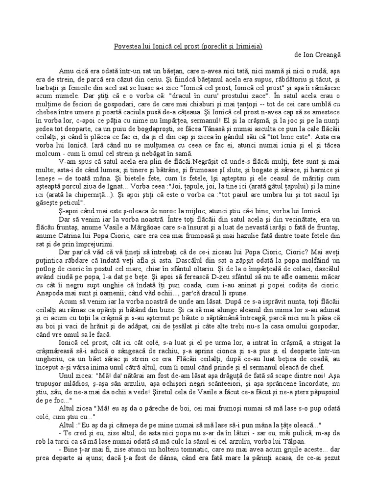 Povestea Lui Ionica Cel Prost