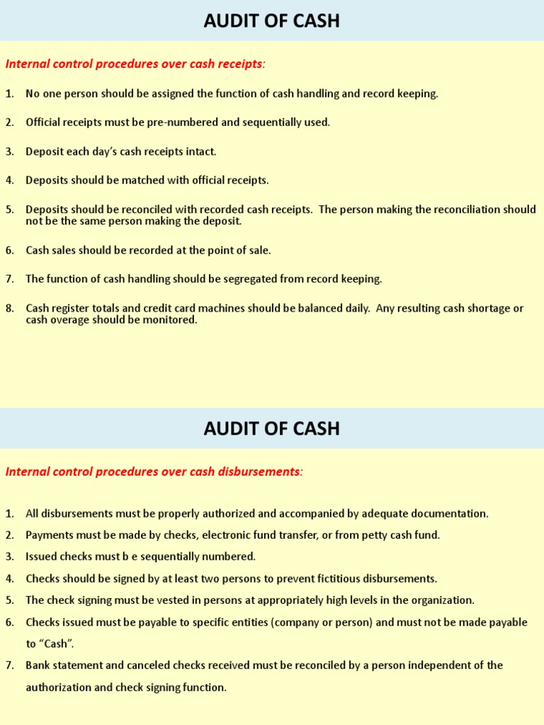Cash Audit Procedures and Controls | PDF | Cheque | Receipt