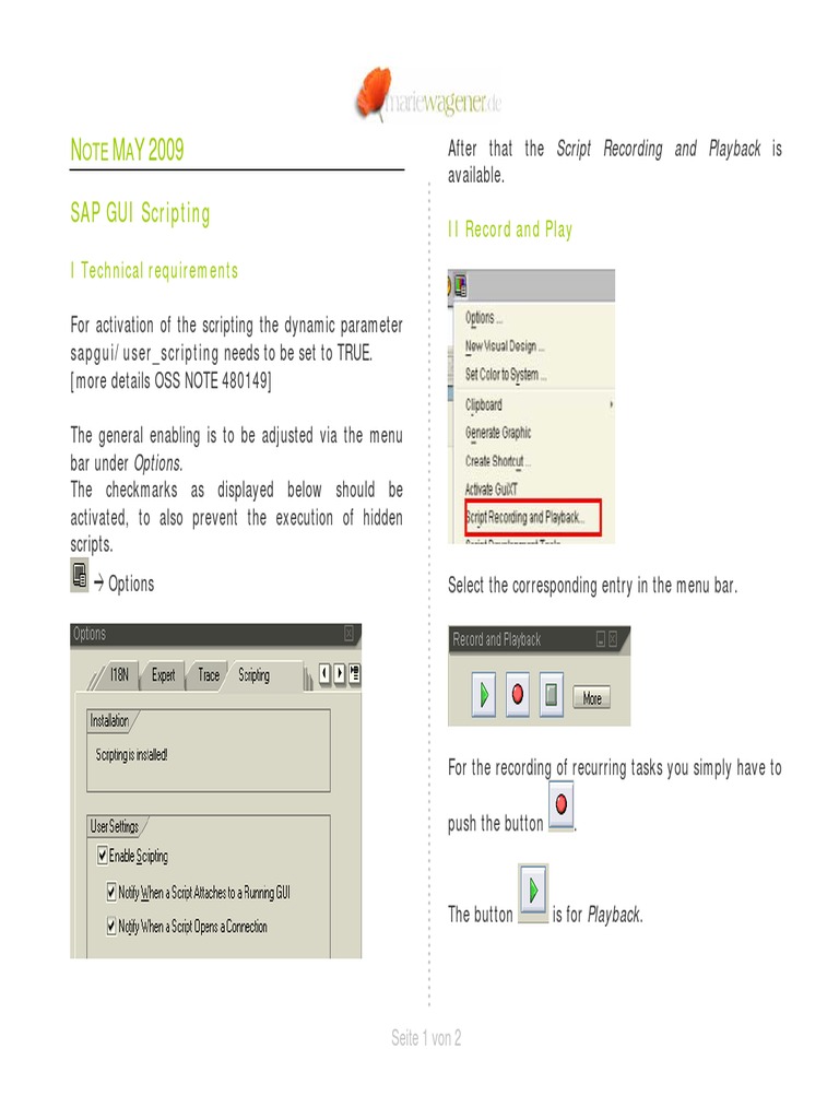 Note 05 09 SAP GUI Scripting | PDF