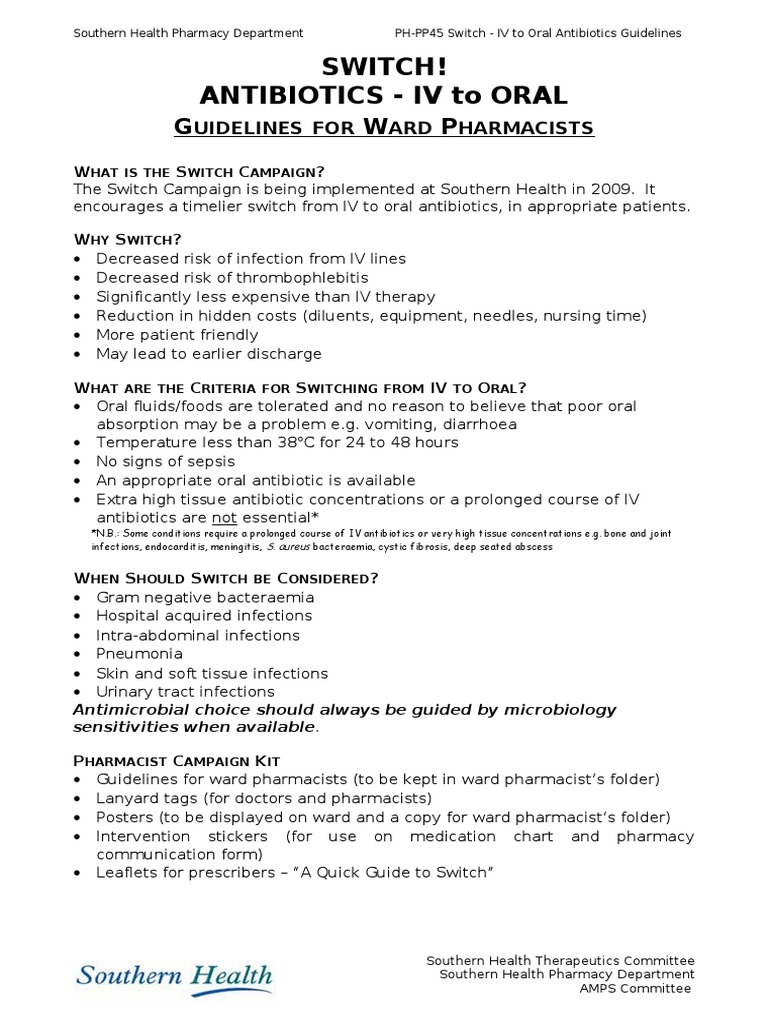 4.4 Antibiotics IV to Oral Switch Guidelines for Pharmacists Southern