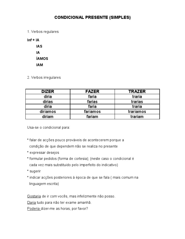 Condicional Presente: Verbos e Usos | PDF