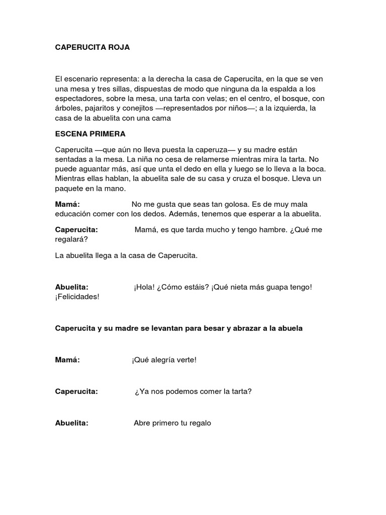Caperucita Roja: Obra de Teatro Infantil | PDF | Caperucita Roja