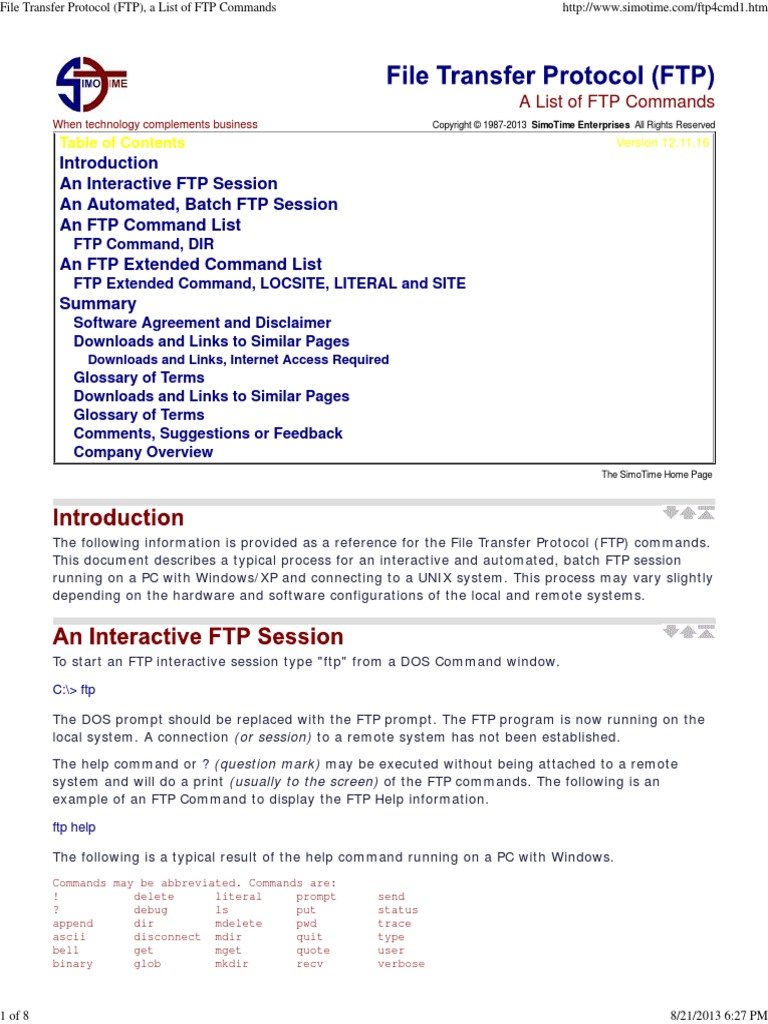 File Transfer Protocol (FTP), A List of FTP Commands | PDF | File ...