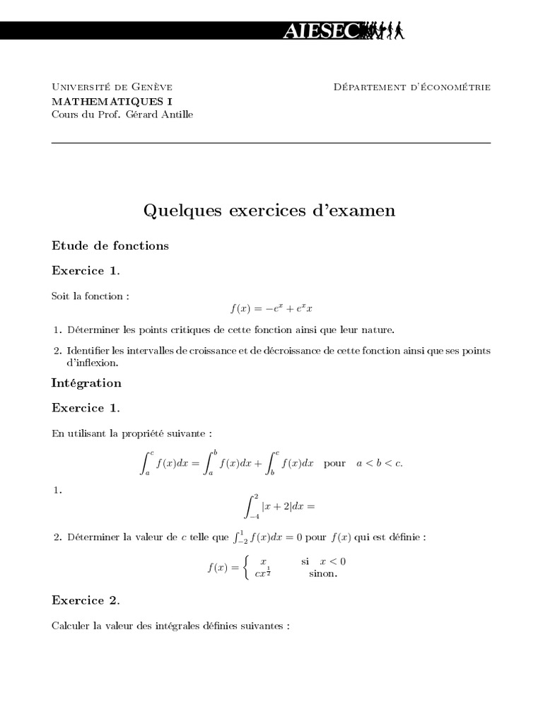 Exercices d'examen en mathématiques I | PDF | Déterminant | Matrice ...