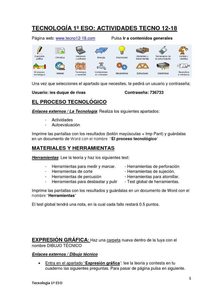 Actividades Y Tests De Tecnolog a 1 ESO PDF Dibujo T cnico Science