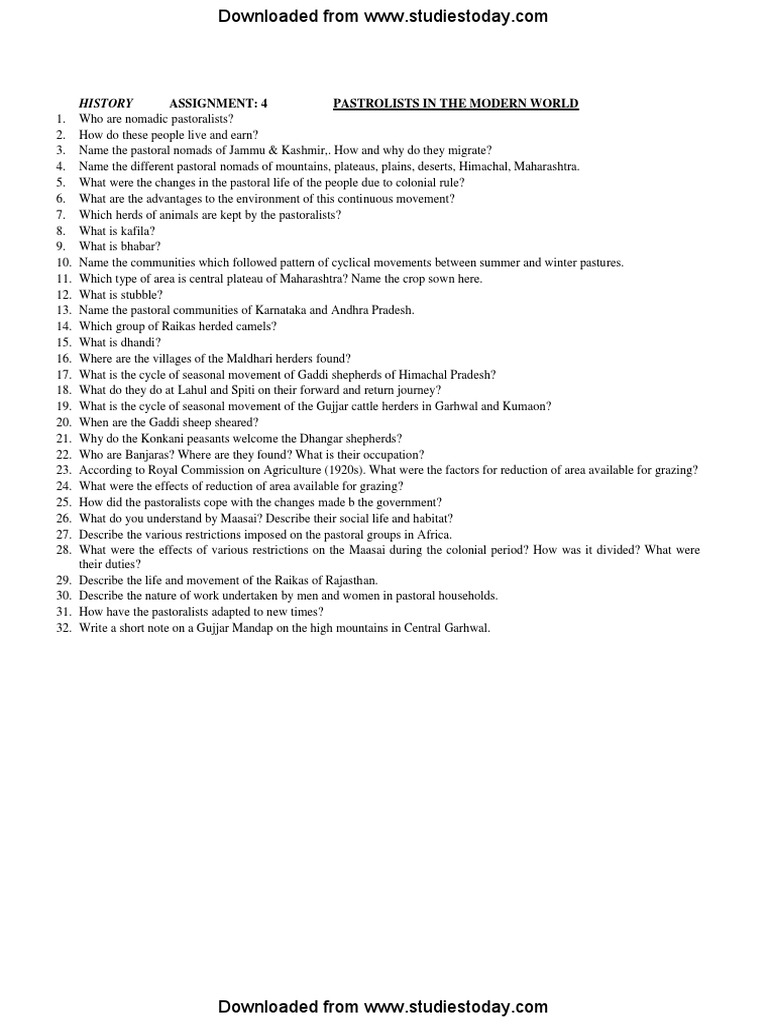 CBSE Class 9 History Worksheet PDF