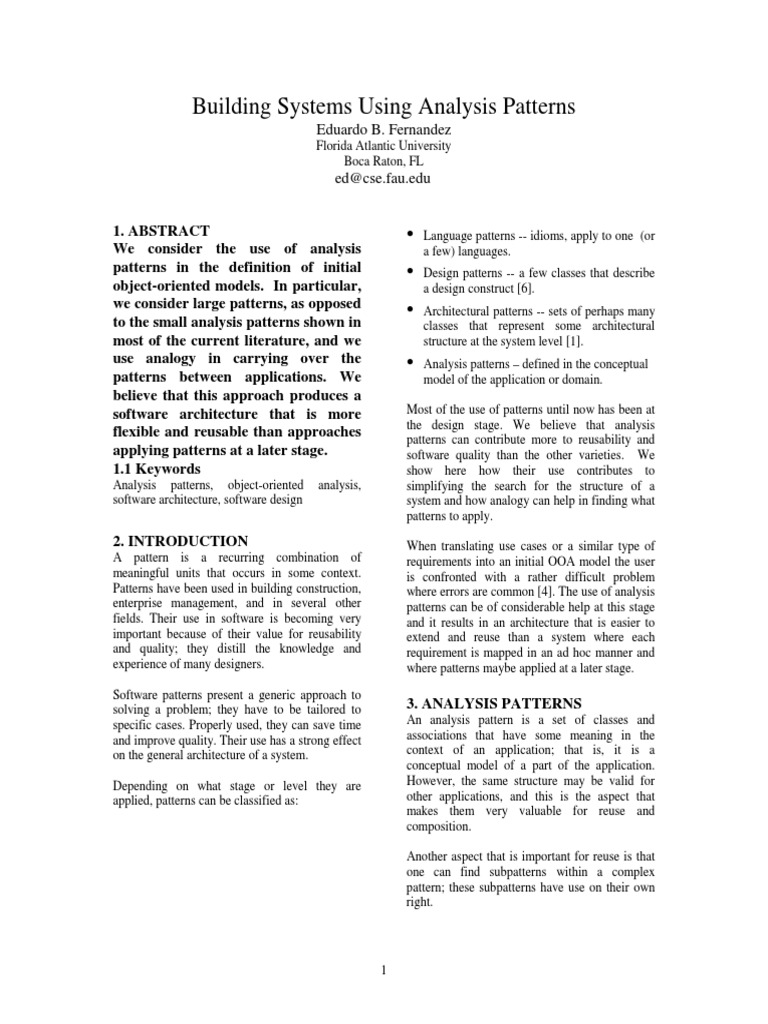 Analysis Patterns for Object-Oriented Models | PDF | Software Design ...