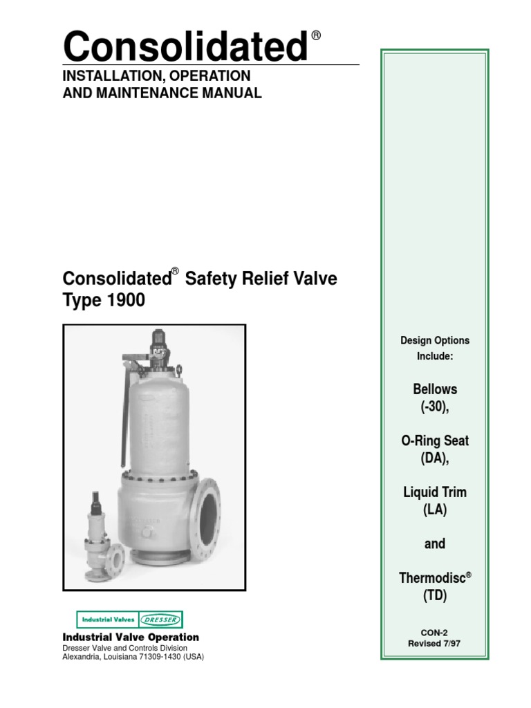 Maintenance Manual SRV Consolidated Type 1900 Valve Pressure