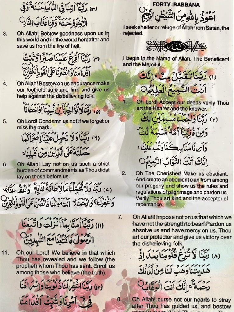 RABBANA - 40 - DUA (With English Translation) | PDF | Islamic ...