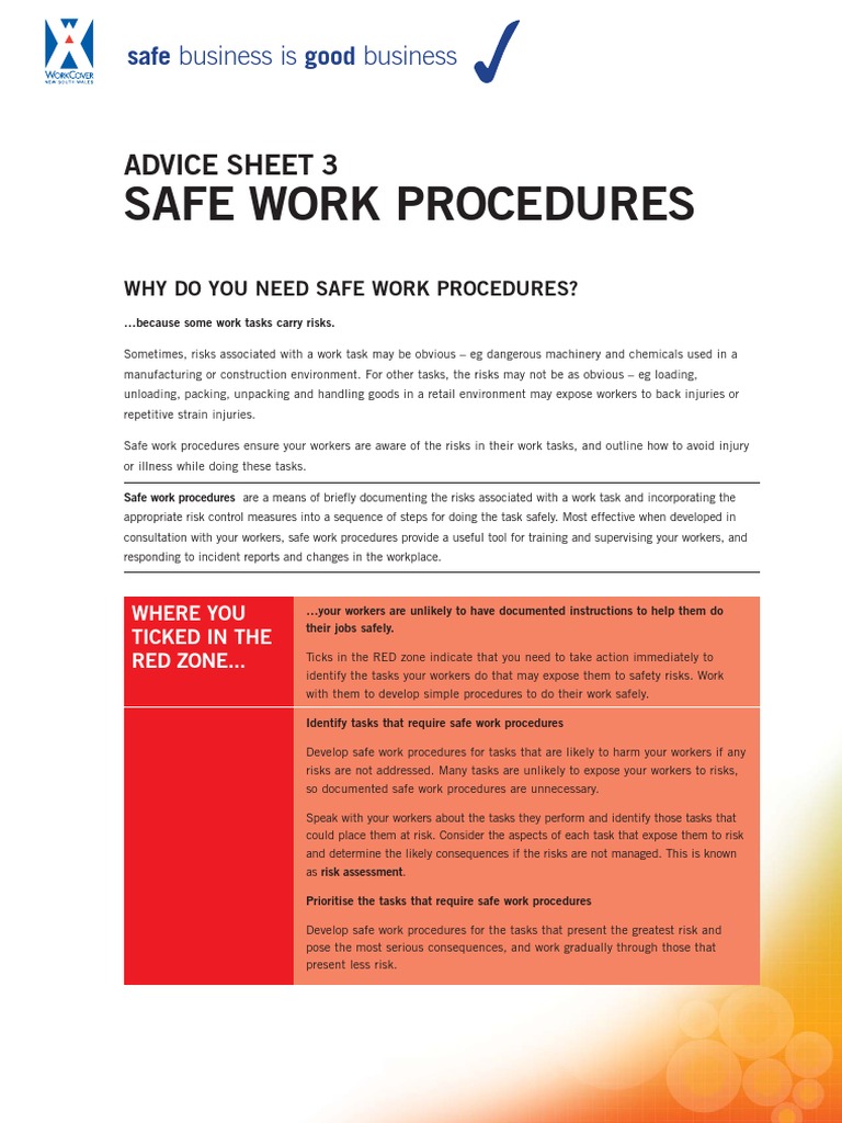 Safe Work Procedures PDF Personal Protective Equipment Risk