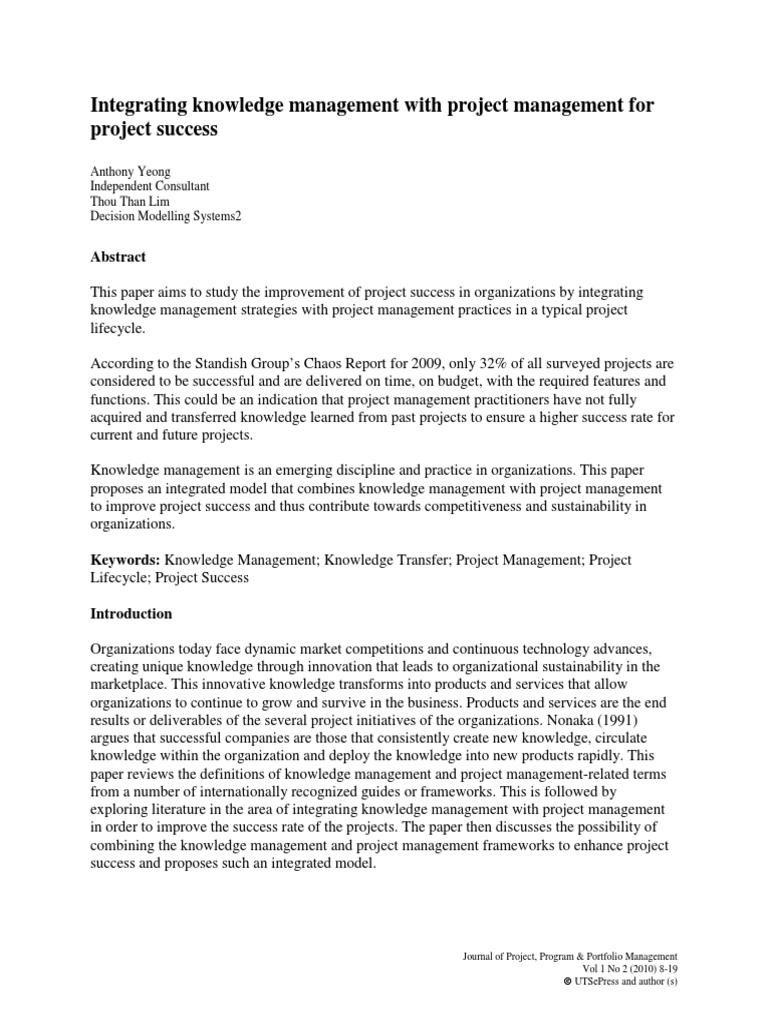 Integrating Knowledge Management With Project Management For Project ...