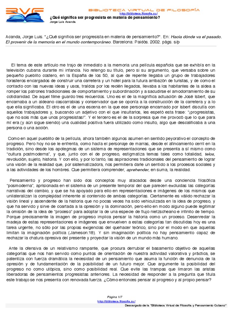 Significado del Progresismo en Pensamiento | PDF | Realidad | Subjetividad