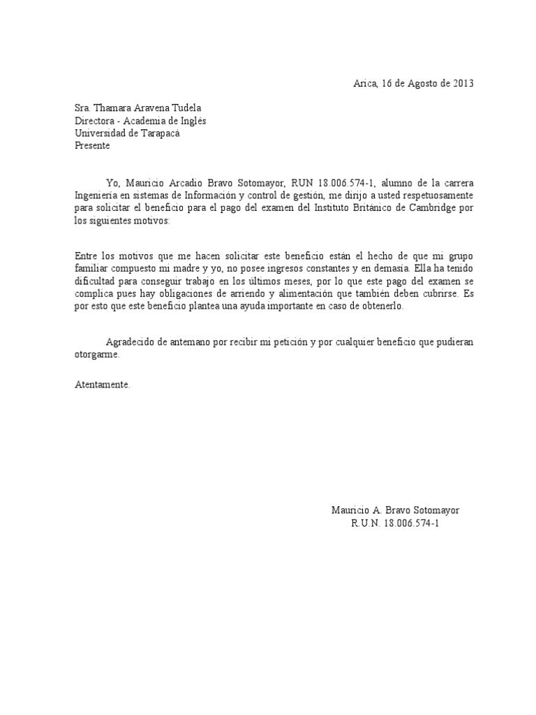 Carta Ingles