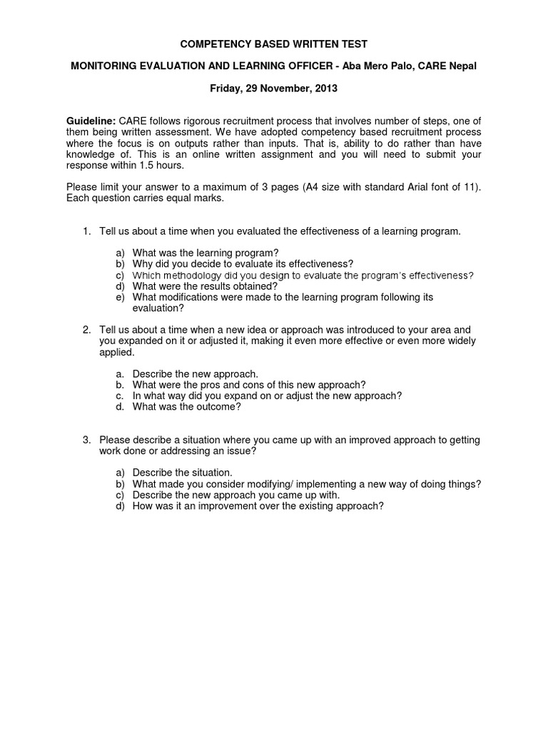 M&E Officer Written Test Guidelines | PDF