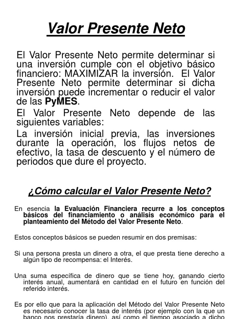 Cálculo y Concepto del Valor Presente Neto | PDF | Finanzas y dinero