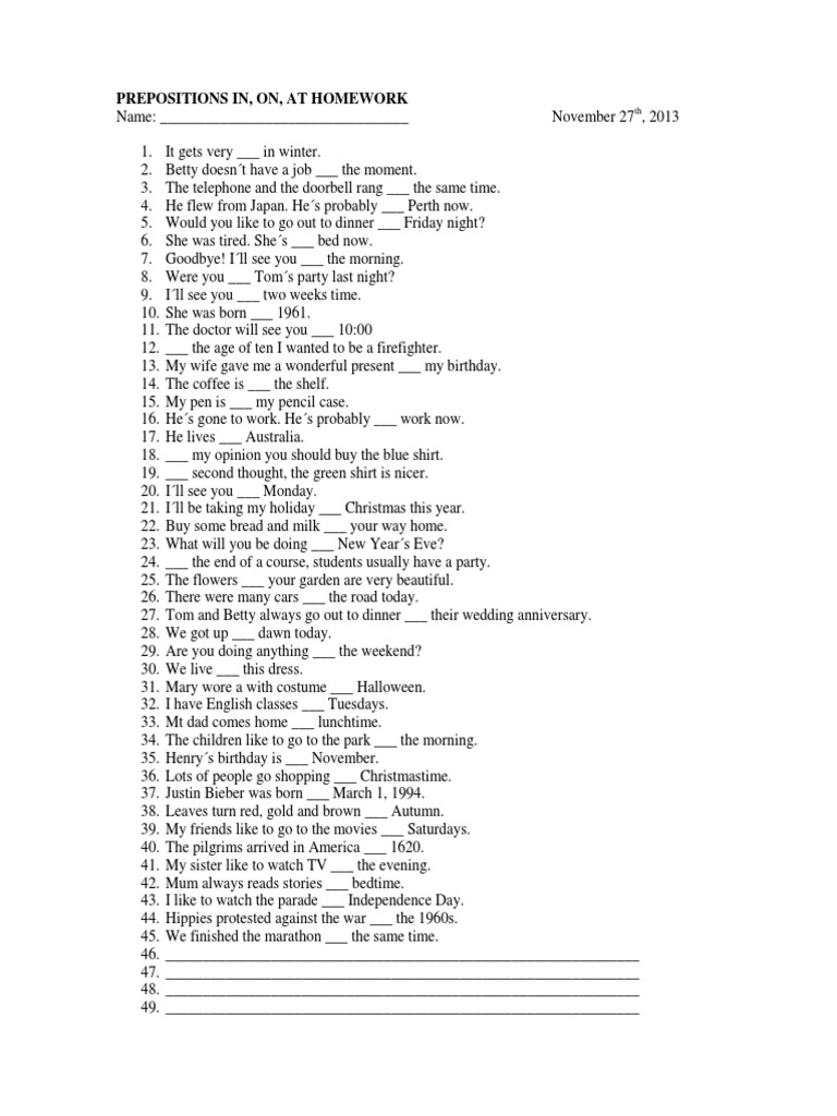 Prepositional phrase worksheet high school image