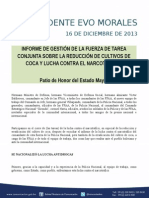 DISCURSO DEL PRESIDENTE MORALES PARA EL INFORME DE GESTIÓN FUERZA DE TAREAS CONJUNTA  16-12-13