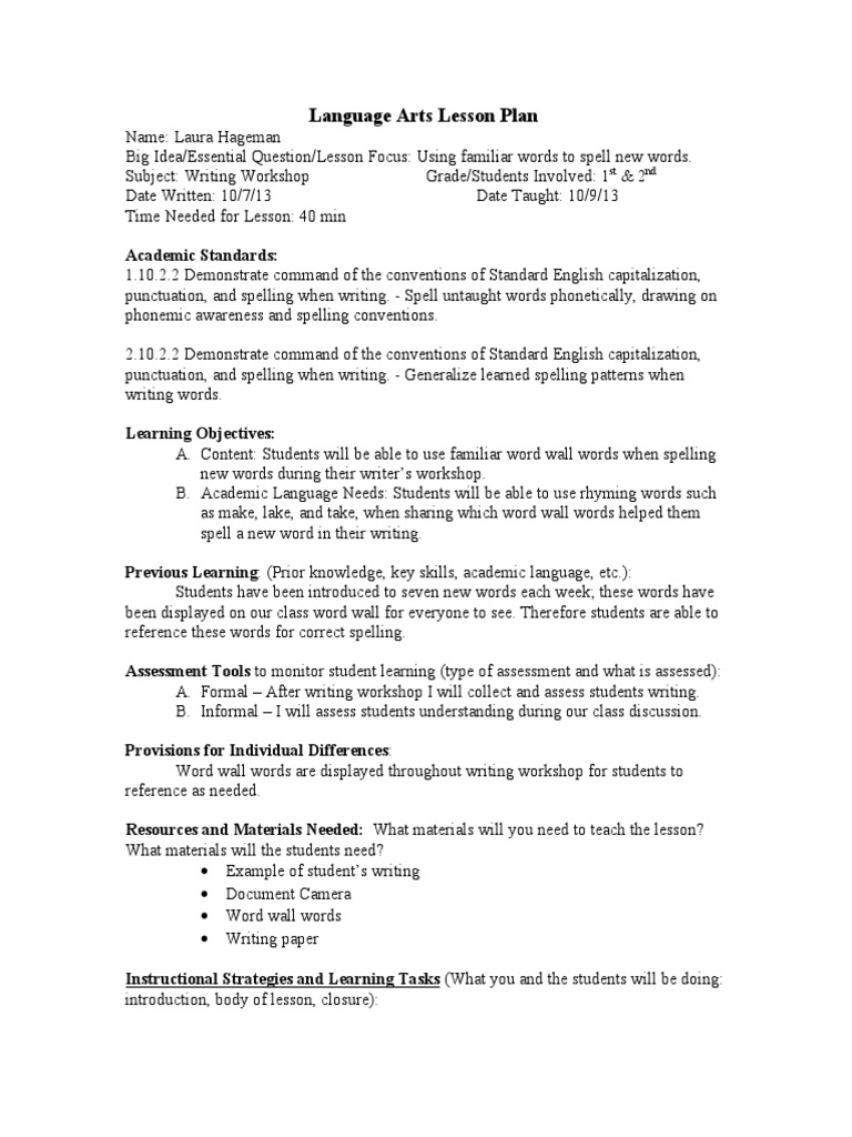 10 9 13 Lesson Plan - Writing No Reflect | PDF | Human Communication ...