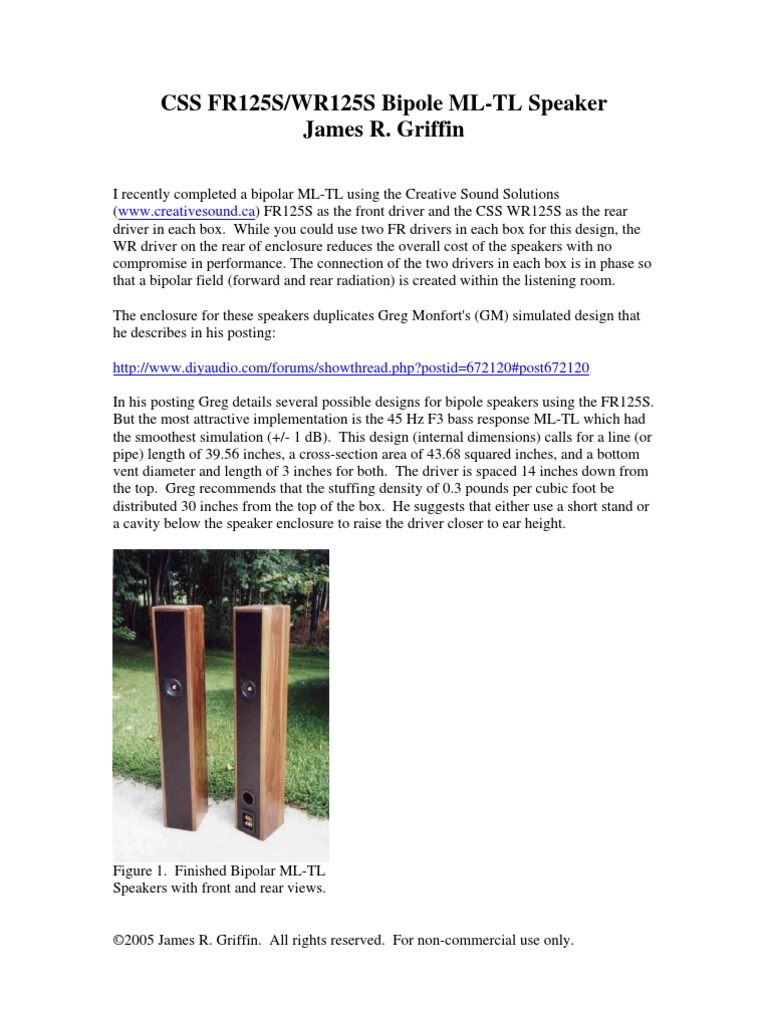 Bipolar MLTL Speaker Design PDF Loudspeaker Sound Technology