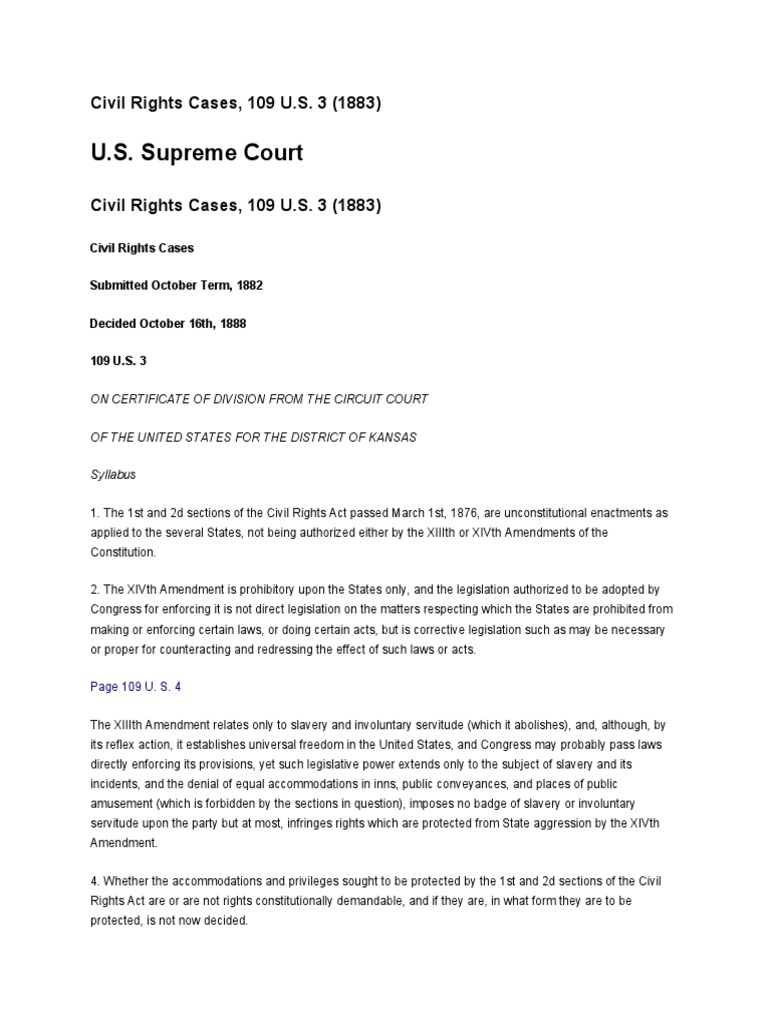 1883 Civil Rights Case Overruling 1875 Civil Rights Act Pdf