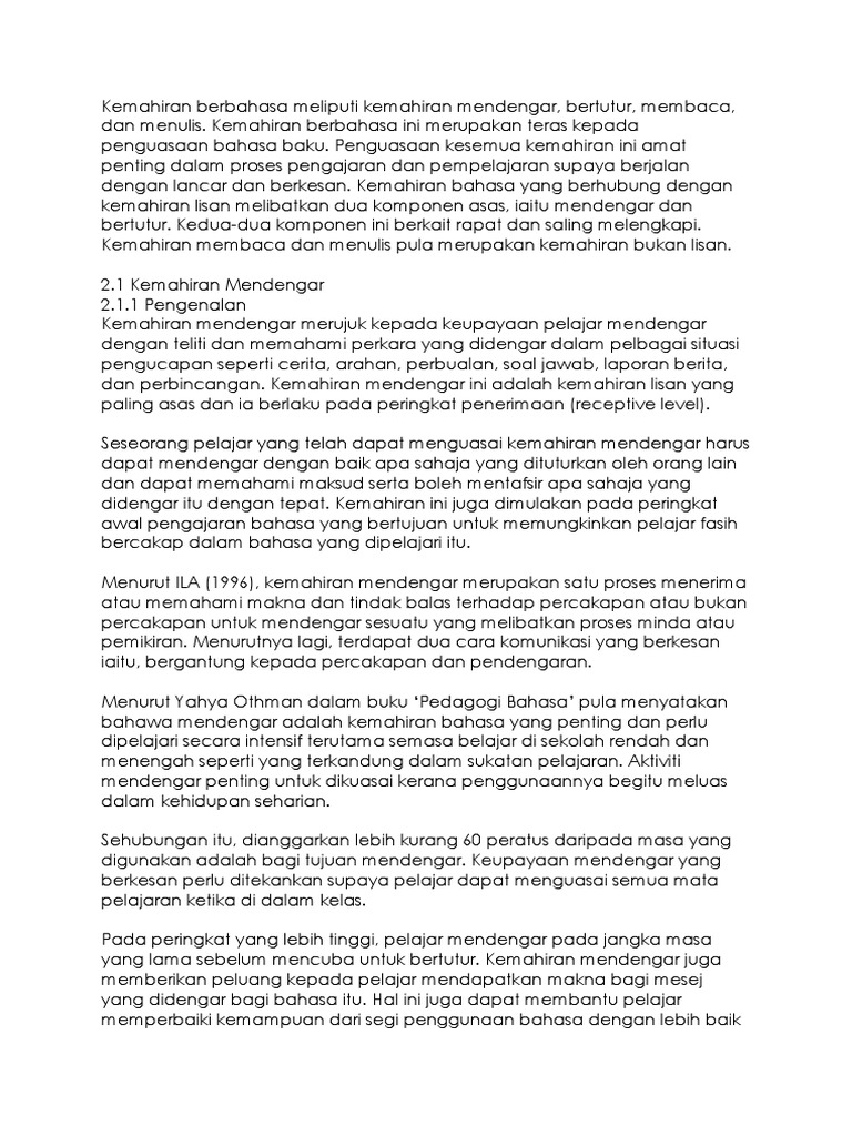 Kemahiran Berbahasa Meliputi Kemahiran Mendengar Pdf