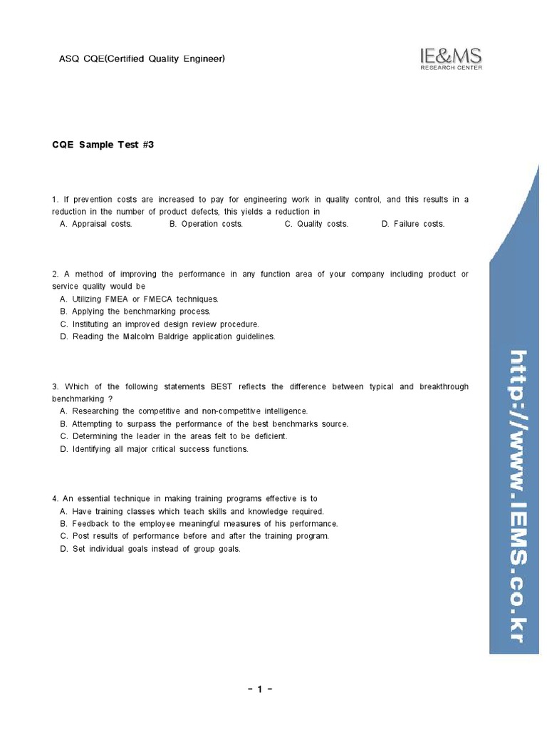 CQE Sample Test Questions | PDF | Variance | Audit