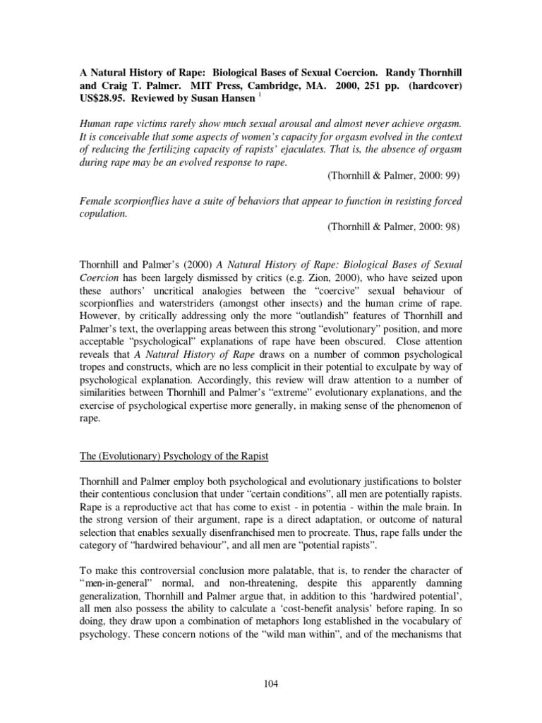 A Natural History of Rape | PDF | Rape | Psychological Trauma