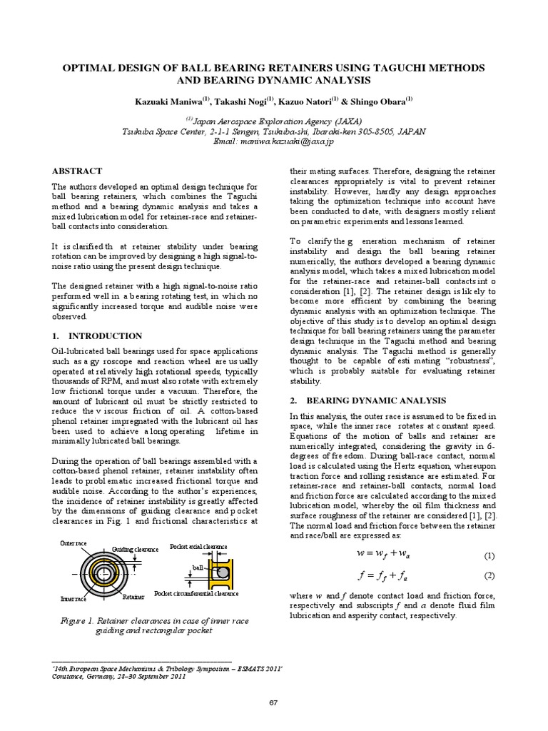 Optimal Design of Ball Bearing Retainers Using Taguchi Methods and ...