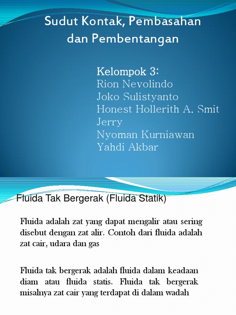 Sudut Kontak Pembasahan dan Pembentangan Sudut Kontak Pembasahan dan Pembentangan