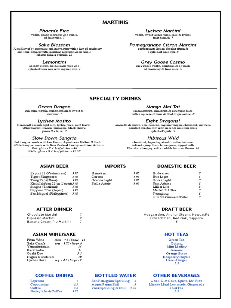 Drink Menu | PDF | Alcoholic Drinks | Drink