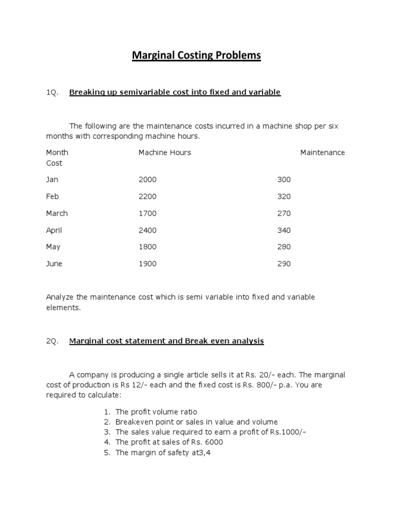 Marginal Costing and Break-Even Analysis | PDF | Cost Of Goods Sold ...