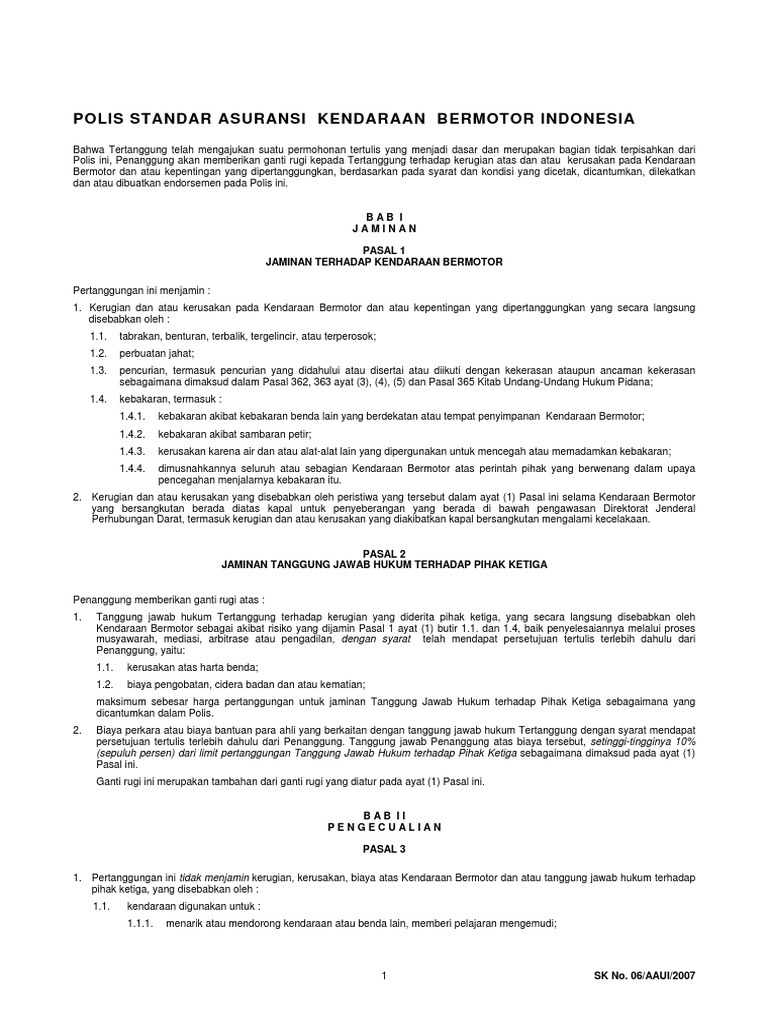 Polis Standar Asuransi Kendaraan Bermotor Indonesia 2007