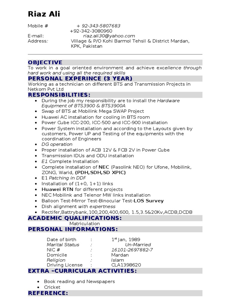 Riaz Ali CV | PDF | Computers