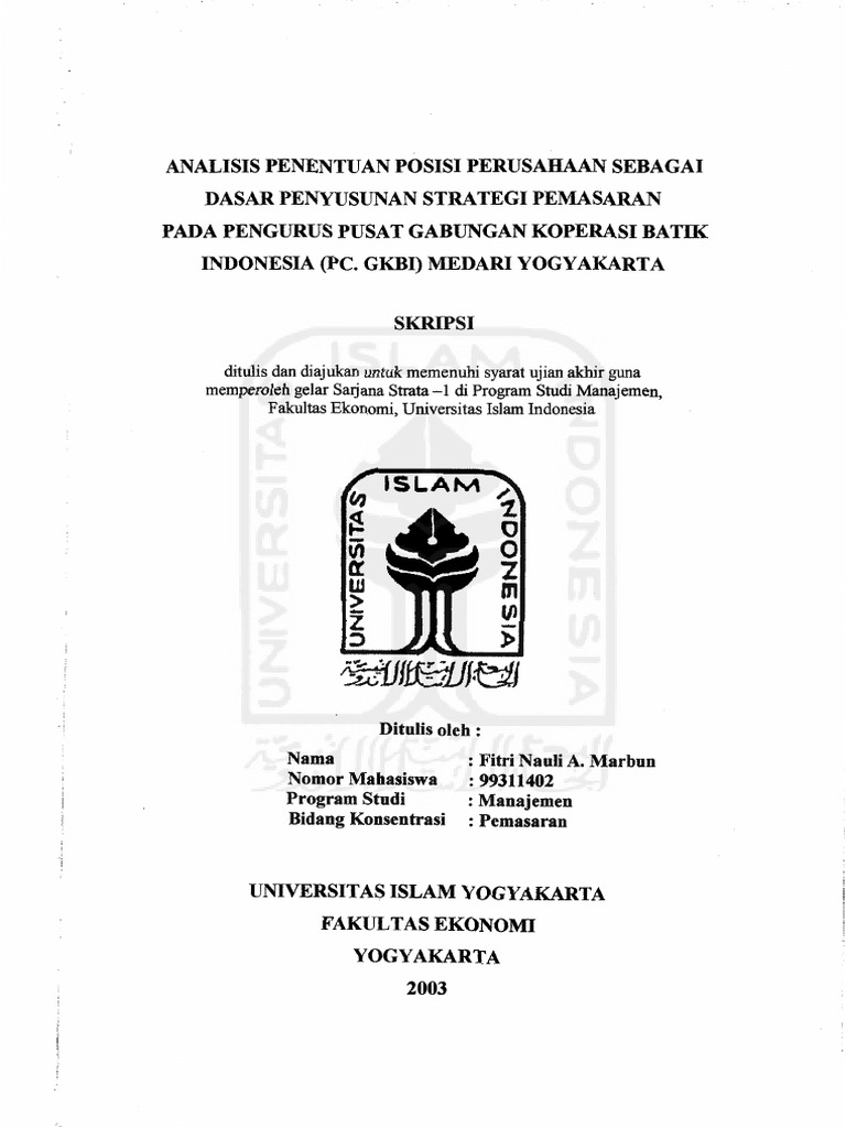 Uii Skripsi Manajemen Pemasaran 99311402 Fitri Nauli A Marbun 8943789332 Preliminari Pdf