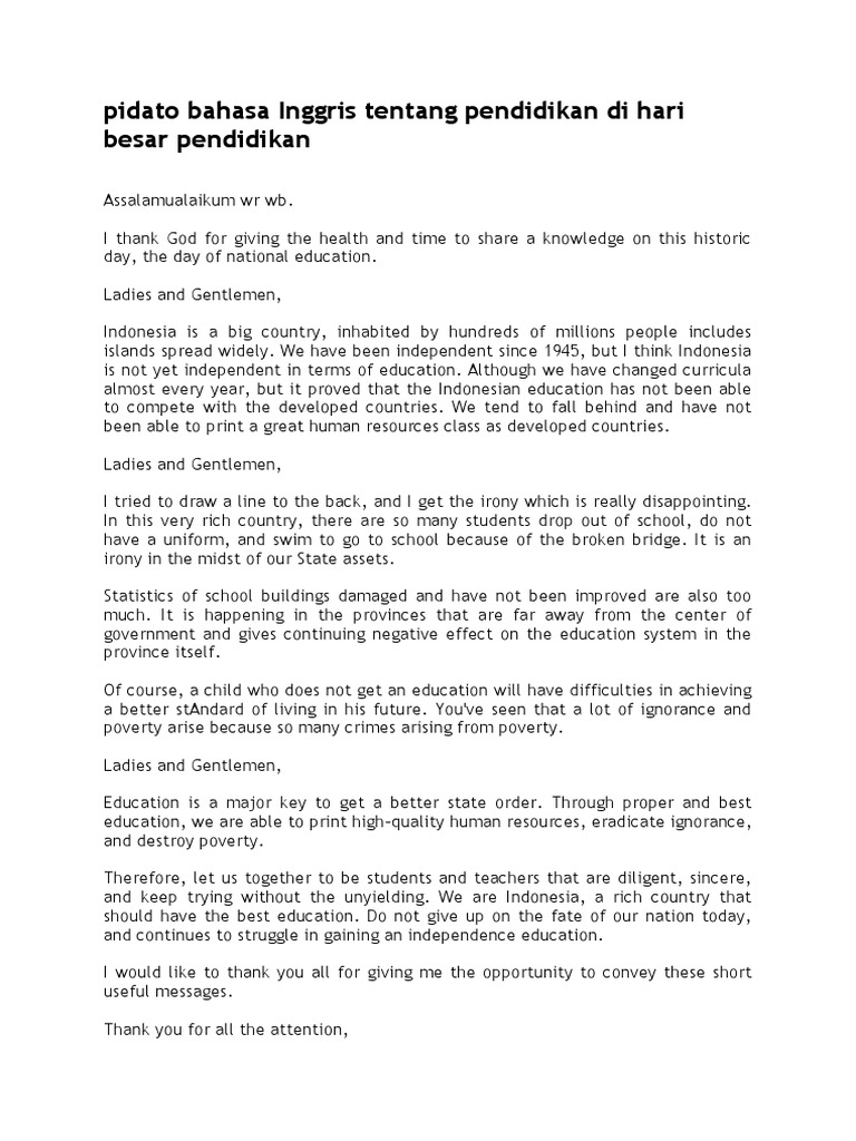 Contoh Pidato Bahasa Inggris Tentang Pendidikan Moral Aneka Contoh