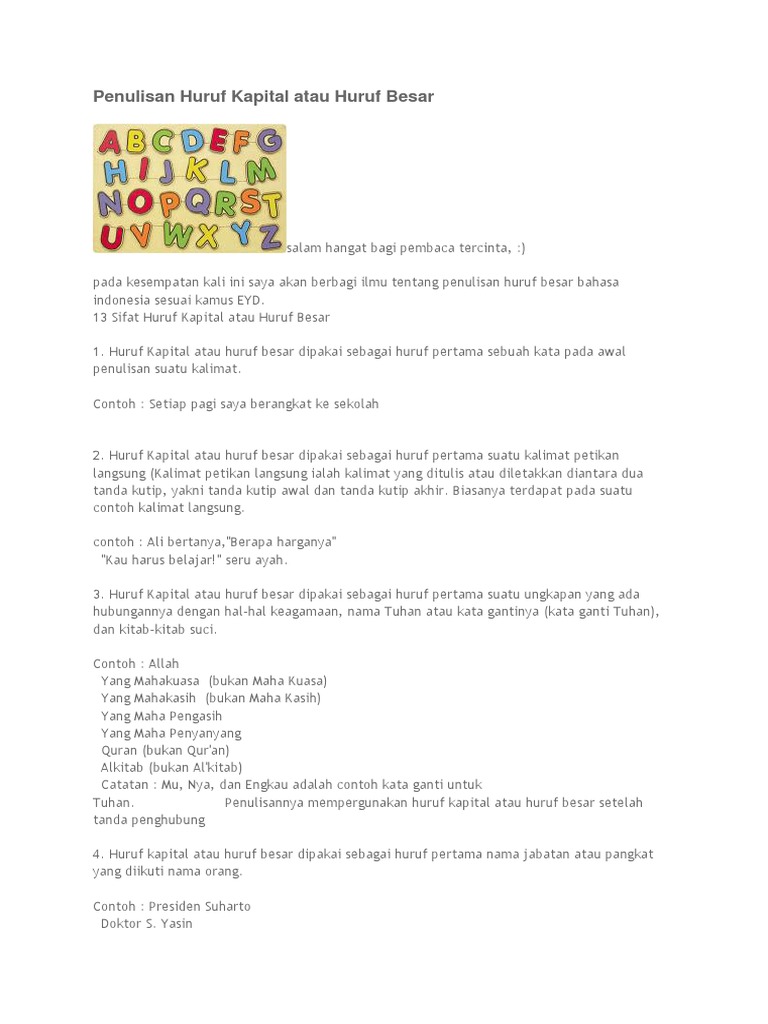 Penulisan Huruf Kapital Atau Huruf Besar