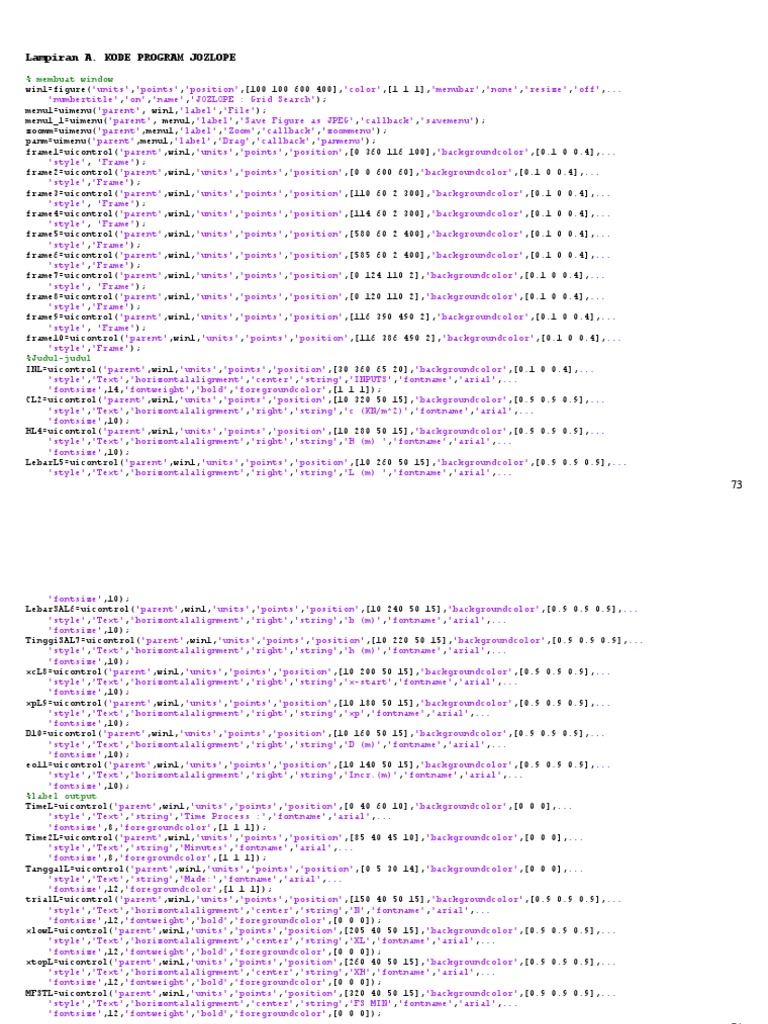 Lampiran A. Kode Program Jozlope: % Membuat Window | PDF