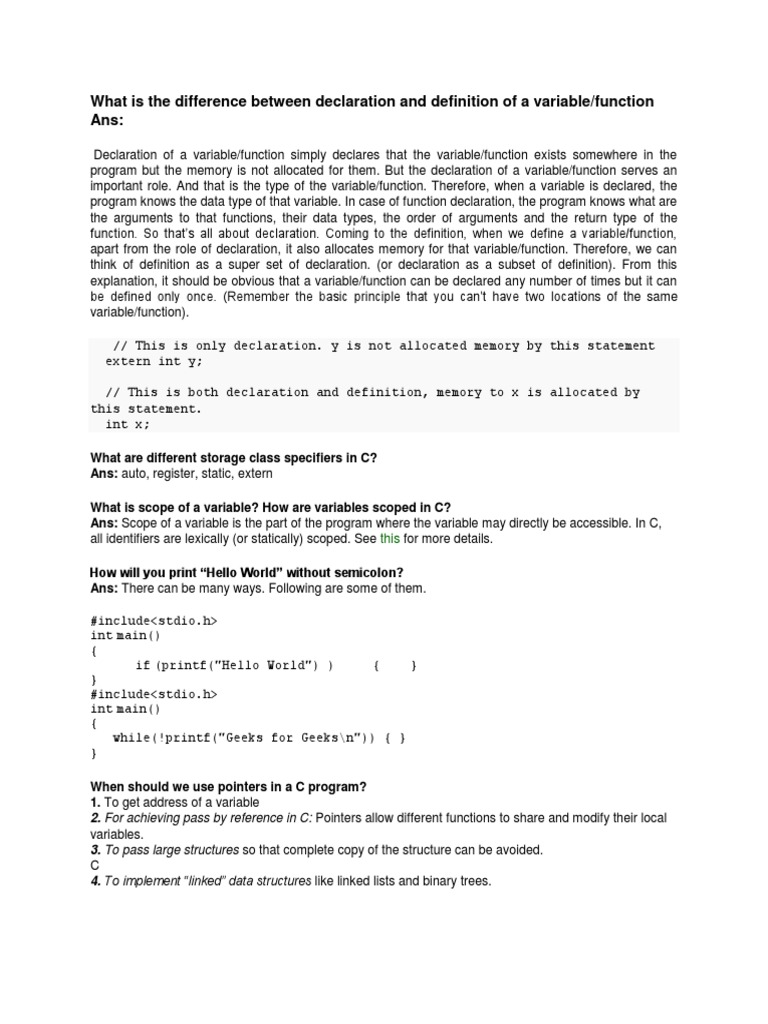 What Is The Difference Between Declaration and Definition of A Variable ...
