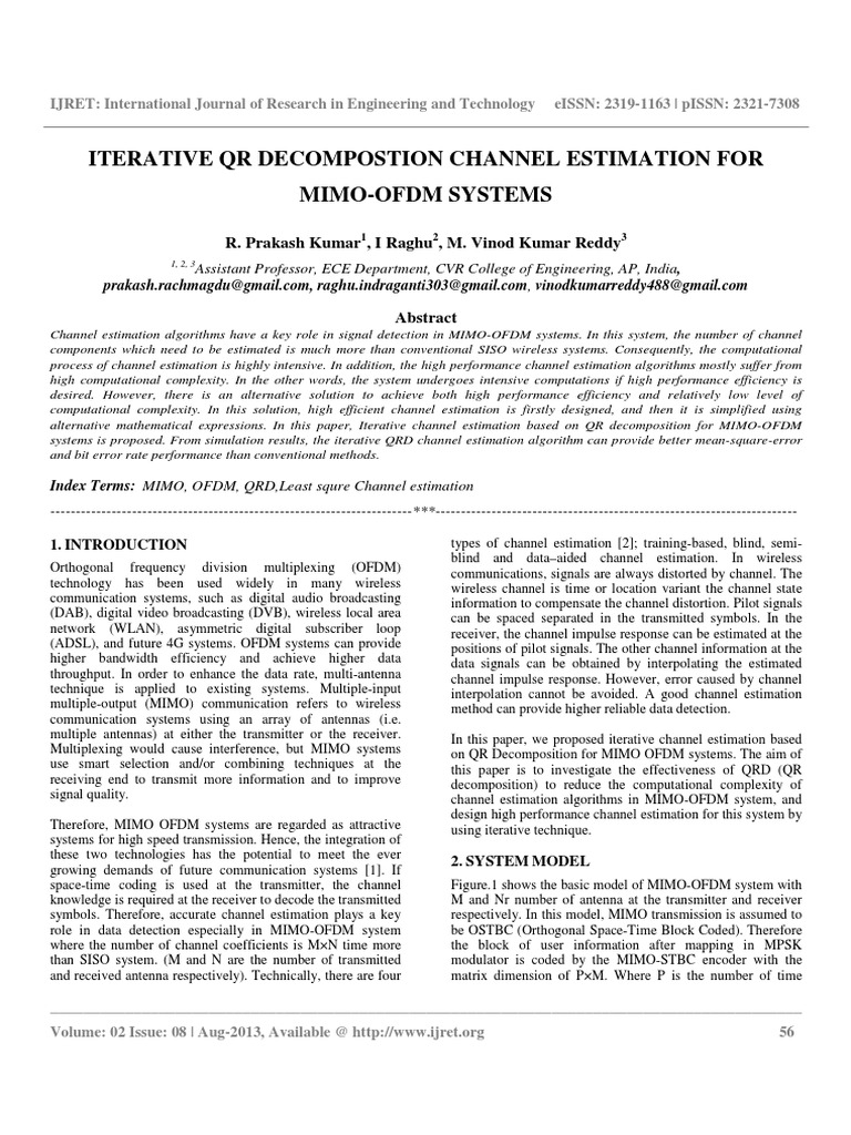 IJRET - Iterative QR Decompostion Channel Estimation For Mimo-Ofdm ...