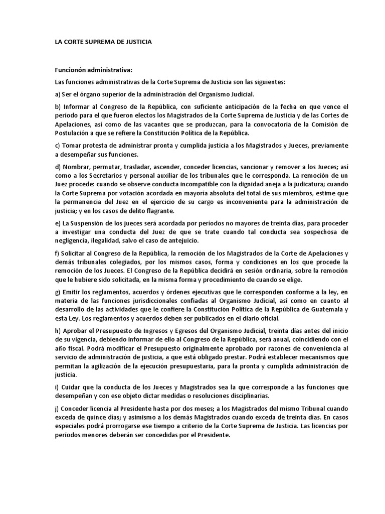 Funciones de la Corte Suprema de Justicia | PDF | Juez | Jurisdicción