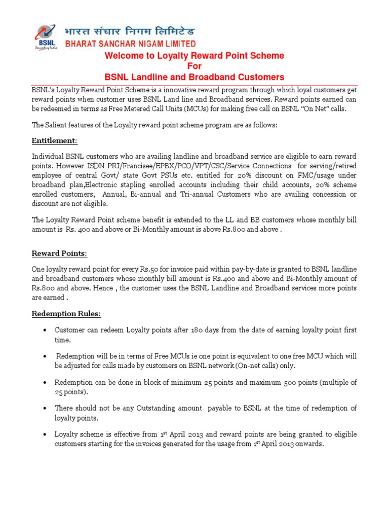 BSNL Loyalty Points Redemption Guide | PDF | Loyalty Program | Loyalty